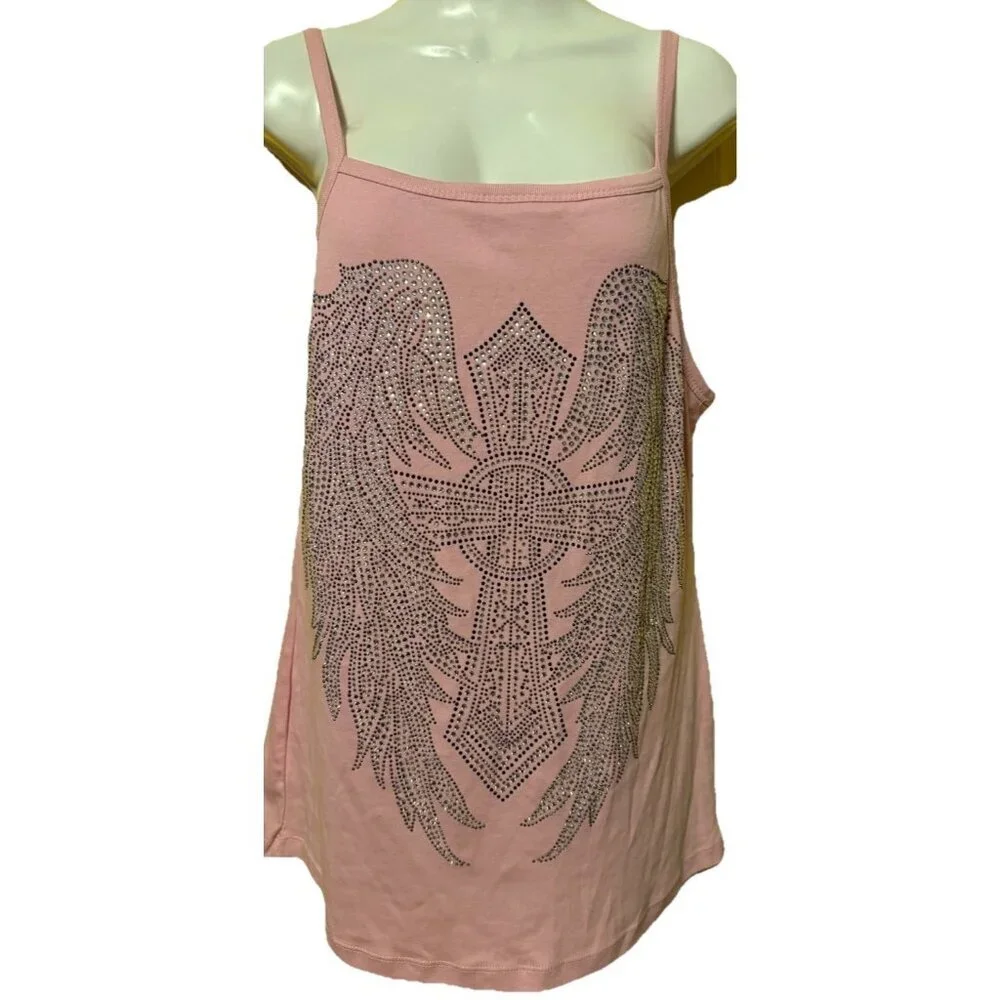 Biker Clothing Company 3XL Pink Silver‎ Sequins Sleeveless Wing Pattern